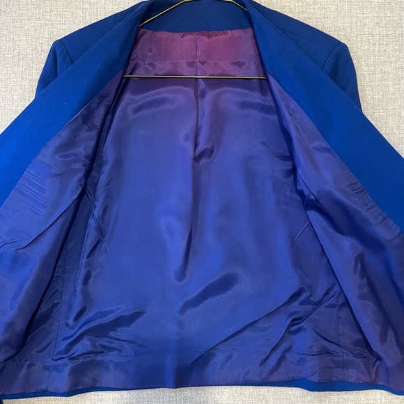 Worn Ideal Size 9 Bright Blue Shoulder Pad Blazer - Picture 3 of 5